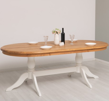 Masa dining ovala cu blat din stejar de la Rustic Butique PS809 - TopOak - Culoare Top_P089 - Culoare Corp_P039 - DUBLU COLOR