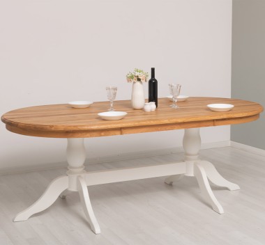 Masa dining ovala cu blat din stejar de la Rustic Butique PS809 - TopOak - Culoare Top_P089 - Culoare Corp_P039 - DUBLU COLOR