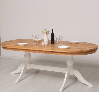 Masa dining ovala cu blat din stejar de la Rustic Butique PS809 - TopOak - Culoare Top_P089 - Culoare Corp_P039 - DUBLU COLOR