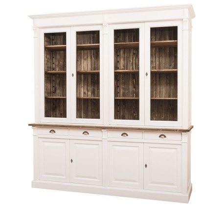 Biblioteca cu 4 usi, 4 sertare BAS + 4 usi sticla SUP, Colectia Directoire de la Rustic Butique PS16BAS + PS72SUP - Culoare Top_P064 - Culoare Ext._P039 / Culoare Int._P064 - DUBLU COLOR