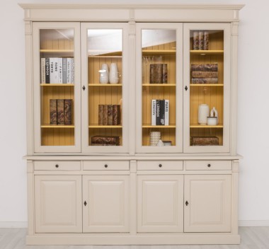 Biblioteca cu 4 usi, 4 sertare BAS + 4 usi sticla SUP, Colectia Directoire de la Rustic Butique PS16BAS + PS72SUP - Culoare Ext._P024 / Culoare Int._P050 - DUBLU COLOR