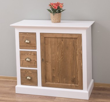 Comoda mica cu 1 usa, 3 sertare de la Rustic Butique PS42 - Culoare Corp_P004 - Culoare Usi si Sertare_P001 - DUBLU COLOR