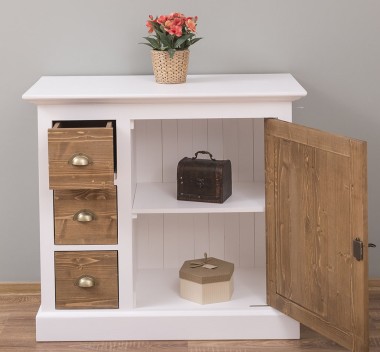 Comoda mica cu 1 usa, 3 sertare de la Rustic Butique PS42 - Culoare Corp_P004 - Culoare Usi si Sertare_P001 - DUBLU COLOR