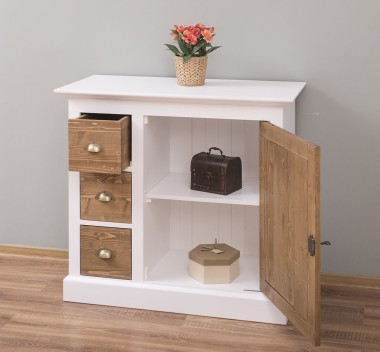 Comoda mica cu 1 usa, 3 sertare de la Rustic Butique PS42 - Culoare Corp_P004 - Culoare Usi si Sertare_P001 - DUBLU COLOR