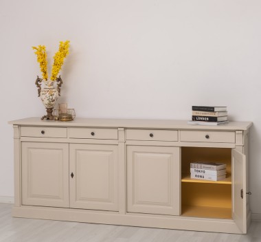 Bufet cu 4 usi si 4 sertare, Colectia Directoire de la Rustic Butique PS16BAS - Culoare Ext._P024 / Culoare Int._P050 - DUBLU COLOR