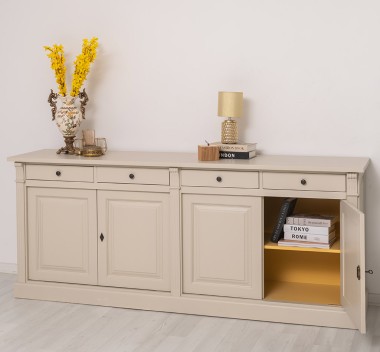 Bufet cu 4 usi si 4 sertare, Colectia Directoire de la Rustic Butique PS16BAS - Culoare Ext._P024 / Culoare Int._P050 - DUBLU COLOR