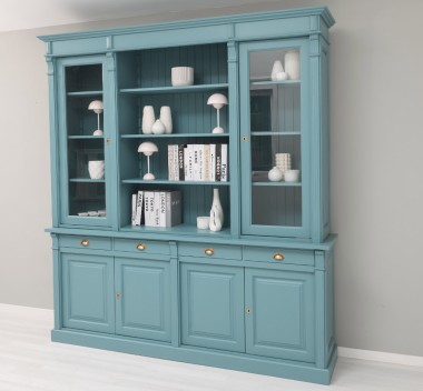 Biblioteca cu 4 usi, 4 sertare BAS + 2 usi sticla, etajera deschisa SUP, Colectia Directoire de la Rustic Butique PS16BAS+PS57SUP - Culoare_P008 - VOPSIT