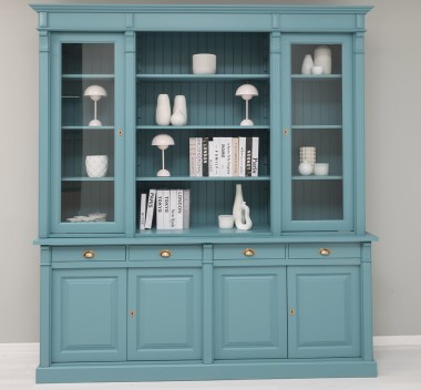 Biblioteca cu 4 usi, 4 sertare BAS + 2 usi sticla, etajera deschisa SUP, Colectia Directoire de la Rustic Butique PS16BAS+PS57SUP - Culoare_P008 - VOPSIT