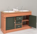 Dulap baie stejar cu 2 lavoare - lavoare incluse in pret - din stejar - Culoare Top_P061 - Cloare Corp_P112 - Culoare Usi si Ser de la Rustic Butique OUTOPS4001 - Culoare Top_P061 - Culoare Corp_P112 - Culoare Usi si Sertare_P115 - TRIPLU COLOR