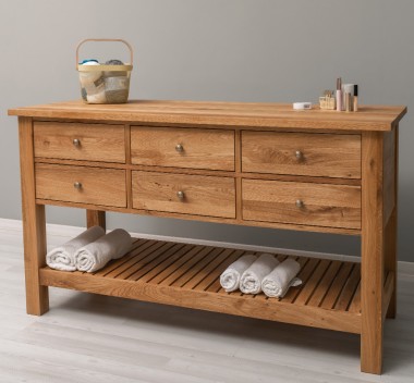 Consola cu 6 sertare si polita inferioara, stejar de la Rustic Butique OPS797 - Culoare_P061 - LACUIT