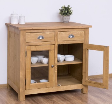 Comoda cu 2 usi, 2 sertare, blat stejar de la Rustic Butique PS684 - Culoare Top_P089 - Culoare Corp_P002 - DUBLU COLOR