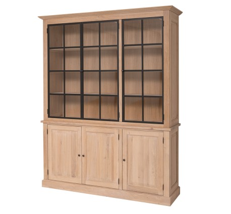 Vitrina eleganta din stejar, cu 3 usi BAS + 3 usi sticla SUP - Culoare_P035 - ULEIAT de la Rustic Butique OUTOPS799BAS+SUP - Culoare_P035 - ULEIAT
