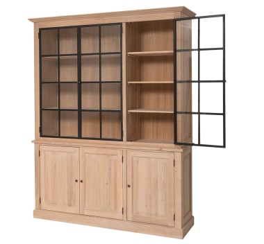 Vitrina eleganta din stejar, cu 3 usi BAS + 3 usi sticla SUP - Culoare_P035 - ULEIAT de la Rustic Butique OUTOPS799BAS+SUP - Culoare_P035 - ULEIAT