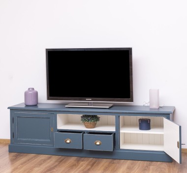 Comoda TV cu 2 sertare, 2 usi, BAS de la Rustic Butique PS107BAS - Culoare Ext._P051A / Culoare Int._P039 - DUBLU COLOR