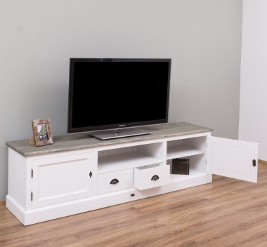 Comoda TV cu 2 sertare, 2 usi, BAS de la Rustic Butique PS107BAS - Culoare_Top_P068- Culoare Corp_P004 - DUBLU COLOR