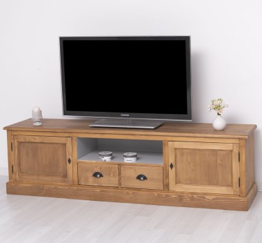 Comoda TV cu 2 sertare, 2 usi, BAS de la Rustic Butique PS107BAS - Culoare Ext._P001 / Culoare Int._P010 - DUBLU COLOR