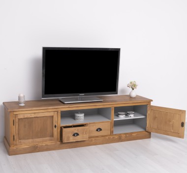 Comoda TV cu 2 sertare, 2 usi, BAS de la Rustic Butique PS107BAS - Culoare Ext._P001 / Culoare Int._P010 - DUBLU COLOR