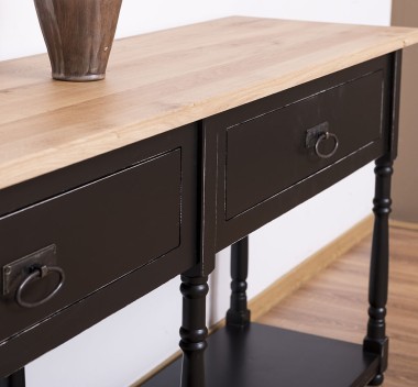 Consola cu 2 sertare, blat stejar de la Rustic Butique PS29 - TopOak - Culoare Top_P061 - Culoare Corp_P003A - DUBLU COLOR