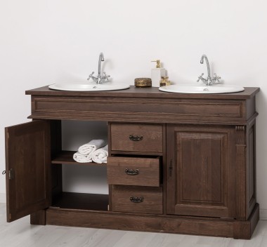 Dulap baie stejar cu 2 lavoare - lavoare incluse in pret - din stejar - Culoare_P111 - LACUIT de la Rustic Butique OUTOPS4001 - Culoare_P111 - LACUIT