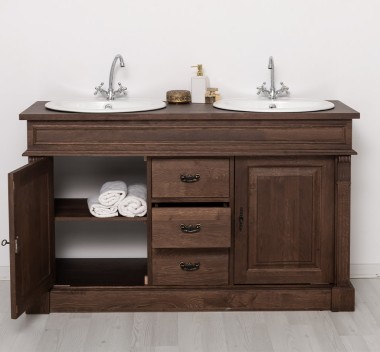 Dulap baie stejar cu 2 lavoare - lavoare incluse in pret - din stejar - Culoare_P111 - LACUIT de la Rustic Butique OUTOPS4001 - Culoare_P111 - LACUIT