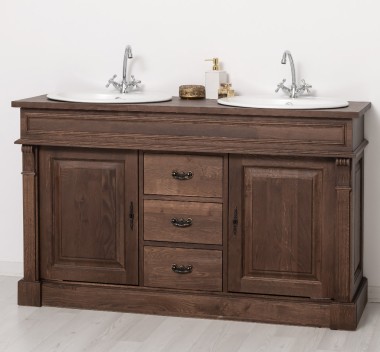 Dulap baie stejar cu 2 lavoare - lavoare incluse in pret - din stejar - Culoare_P111 - LACUIT de la Rustic Butique OUTOPS4001 - Culoare_P111 - LACUIT