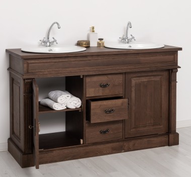 Dulap baie stejar cu 2 lavoare - lavoare incluse in pret - din stejar - Culoare_P111 - LACUIT de la Rustic Butique OUTOPS4001 - Culoare_P111 - LACUIT