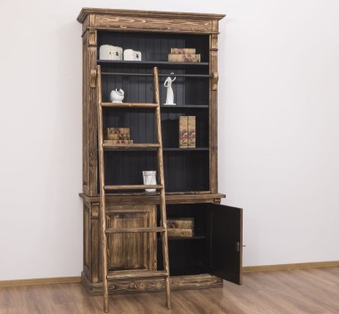 Biblioteca 2 usi BAS + vitrina deschisa SUP, Colectia Directoire, scara nu este inclusa in pret de la Rustic Butique PS75BAS + PS471SUP - Culoare Ext._P064 / Culoare Int._P003 - PERIAT ADANC
