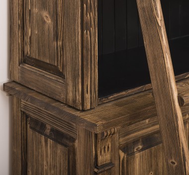 Biblioteca 2 usi BAS + vitrina deschisa SUP, Colectia Directoire, scara nu este inclusa in pret de la Rustic Butique PS75BAS + PS471SUP - Culoare Ext._P064 / Culoare Int._P003 - PERIAT ADANC