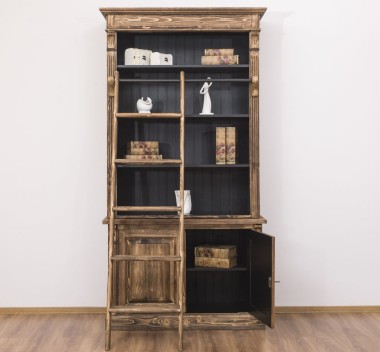 Biblioteca 2 usi BAS + vitrina deschisa SUP, Colectia Directoire, scara nu este inclusa in pret de la Rustic Butique PS75BAS + PS471SUP - Culoare Ext._P064 / Culoare Int._P003 - PERIAT ADANC