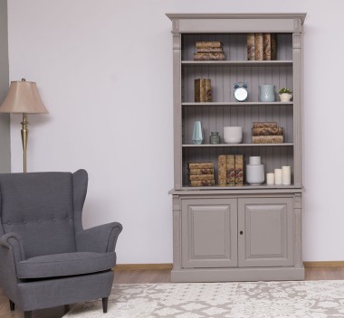 Biblioteca 2 usi BAS + vitrina deschisa SUP, Colectia Directoire, scara nu este inclusa in pret de la Rustic Butique PS75BAS + PS471SUP - Culoare_P029++P030A - 2 STRATURI DE CULORI ANTICHIZAT