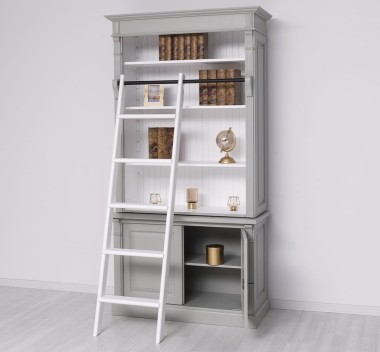 Biblioteca 2 usi BAS + vitrina deschisa SUP, Colectia Directoire, scara nu este inclusa in pret de la Rustic Butique PS75BAS + PS471SUP - Culoare Ext._P077 / Culoare Int._P004 - DUBLU COLOR