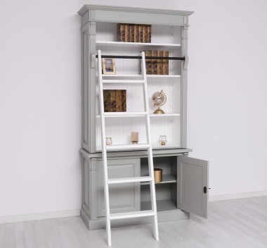 Biblioteca 2 usi BAS + vitrina deschisa SUP, Colectia Directoire, scara nu este inclusa in pret de la Rustic Butique PS75BAS + PS471SUP - Culoare Ext._P077 / Culoare Int._P004 - DUBLU COLOR