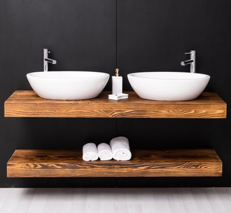 Suport pentru lavoare duble din brad cu set de fixare in perete de la Rustic Butique PS741 - Culoare_P064 - PERIAT ADANC