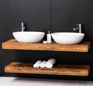 Suport pentru lavoare duble din brad cu set de fixare in perete de la Rustic Butique PS741 - Culoare_P064 - PERIAT ADANC