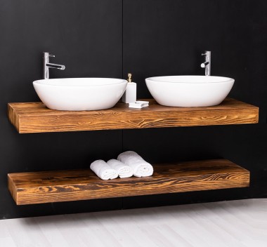 Suport pentru lavoare duble din brad cu set de fixare in perete de la Rustic Butique PS741 - Culoare_P064 - PERIAT ADANC