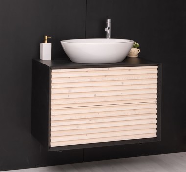 Mobila baie cu 2 sertare, lavoar- neinclus in preti Slatted de la Rustic Butique PS756 - Culoare Corp_P003 - Culoare Sertare_P095 - DUBLU COLOR