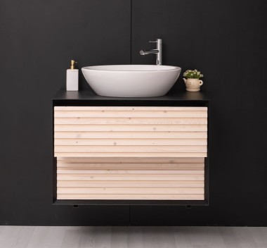 Mobila baie cu 2 sertare, lavoar- neinclus in preti Slatted de la Rustic Butique PS756 - Culoare Corp_P003 - Culoare Sertare_P095 - DUBLU COLOR