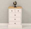 Noptiera cu 5 sertare, blat stejar de la Rustic Butique PS122 - Culoare Top_P002 - Culoare Corp_P015 - DUBLU COLOR