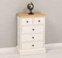 Noptiera cu 5 sertare, blat stejar de la Rustic Butique PS122 - Culoare Top_P002 - Culoare Corp_P015 - DUBLU COLOR