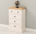 Noptiera cu 5 sertare, blat stejar de la Rustic Butique PS122 - Culoare Top_P002 - Culoare Corp_P015 - DUBLU COLOR