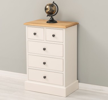 Noptiera cu 5 sertare, blat stejar de la Rustic Butique PS122 - Culoare Top_P002 - Culoare Corp_P015 - DUBLU COLOR