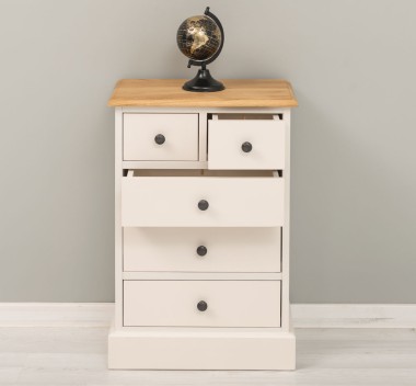 Noptiera cu 5 sertare, blat stejar de la Rustic Butique PS122 - Culoare Top_P002 - Culoare Corp_P015 - DUBLU COLOR