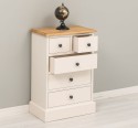 Noptiera cu 5 sertare, blat stejar de la Rustic Butique PS122 - Culoare Top_P002 - Culoare Corp_P015 - DUBLU COLOR