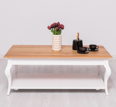 Masa cafea cu picioare curbate si 1 raft, blat stejar de la Rustic Butique PS398 - Culoare Top_P061 - Culoare Corp_P004 - DUBLU COLOR