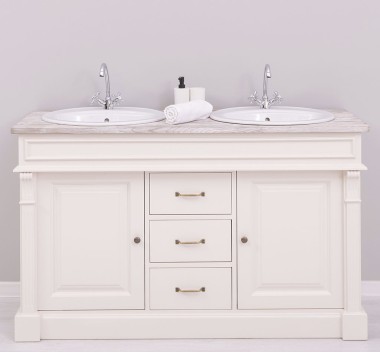 Dulap baie pentru 2 lavoare, ornamentat - lavoarele nu sunt incluse in pret de la Rustic Butique PS4001 - Culoare Top_P067 - Culoare Corp_P015 - DUBLU COLOR