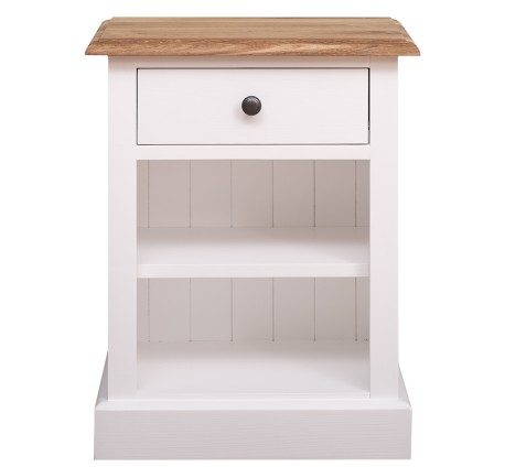 Noptiera cu 1 sertar si rafturi deschise, blat stejar de la Rustic Butique PS478 - Culoare Top_P089 - Culoare Corp_P004 - DUBLU COLOR