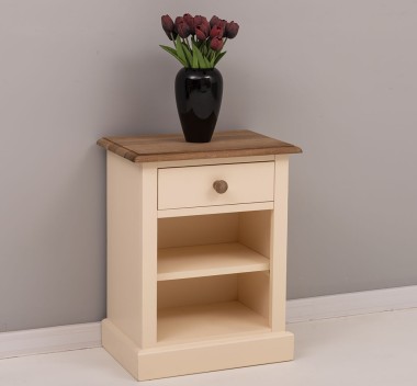 Noptiera cu 1 sertar si rafturi deschise, blat stejar de la Rustic Butique PS478 - Culoare Top_P089 - Culoare Corp_P025 - DUBLU COLOR