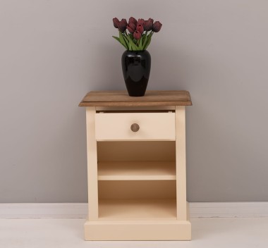 Noptiera cu 1 sertar si rafturi deschise, blat stejar de la Rustic Butique PS478 - Culoare Top_P089 - Culoare Corp_P025 - DUBLU COLOR