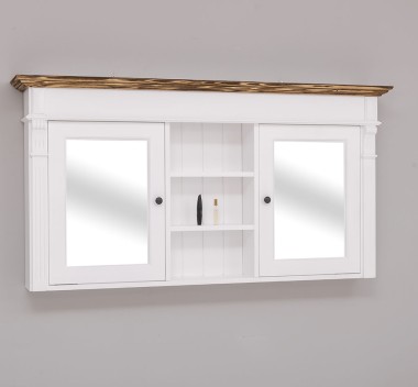 Mobilier baie suspendat cu doua usi cu oglinda si rafturi de la Rustic Butique PS717 - Culoare Corp_P004 - Culoare Cornisa_P064 - DUBLU COLOR