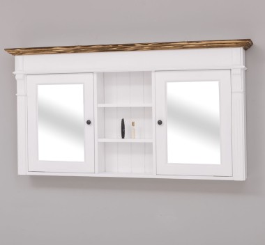 Mobilier baie suspendat cu doua usi cu oglinda si rafturi de la Rustic Butique PS717 - Culoare Corp_P004 - Culoare Cornisa_P064 - DUBLU COLOR